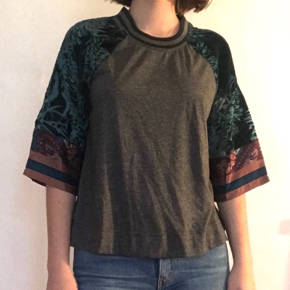 Anthropologie Blouse with silk and velvet sleeves